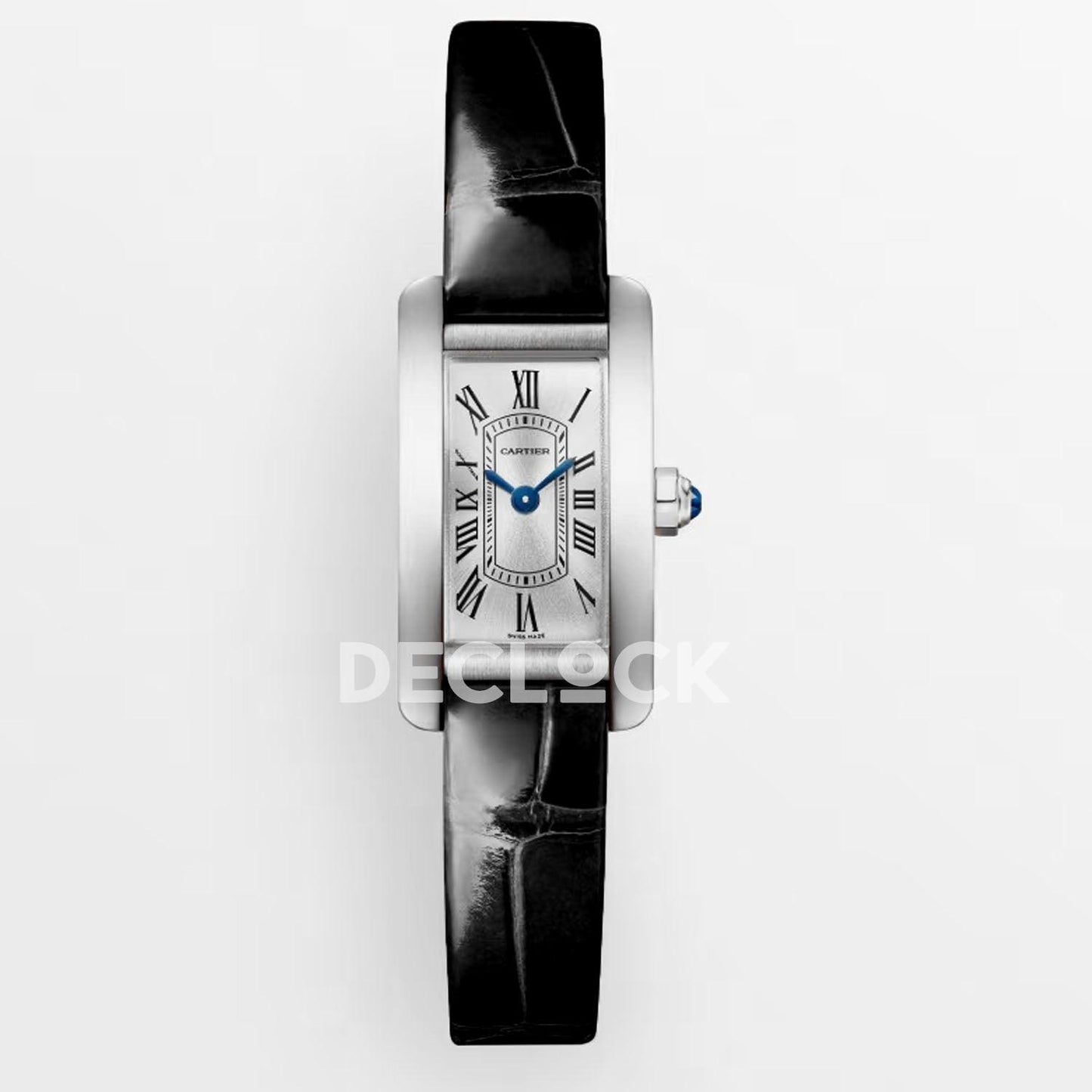 Replica Cartier Tank Americaine SS White Dial on Black Leather Strap | Declock.