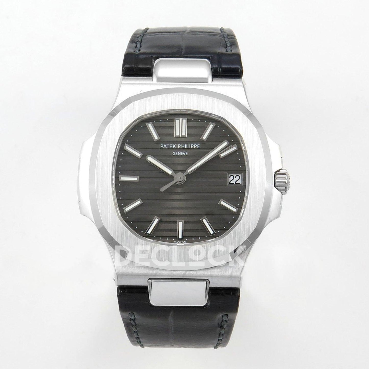 Replica Pattek Philippe Nautilus 5711/1R RG Gray Textured Dial on Black Leather Strap | Declock.