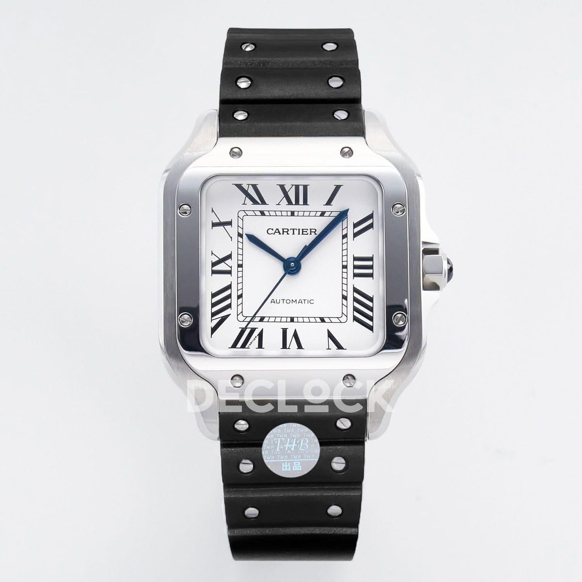 Replica Cartier Santos de Cartier Skeleton 40mm SS Black Strap | Declock.