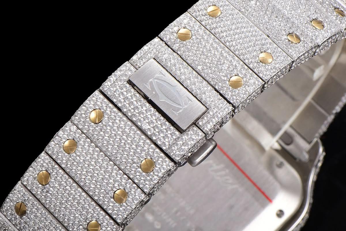 Replica Cartier Santos de Cartier 40mm Diamond Paved Dial with Colourful Arabic Markers in Steel/Yellow Gold | Declock.