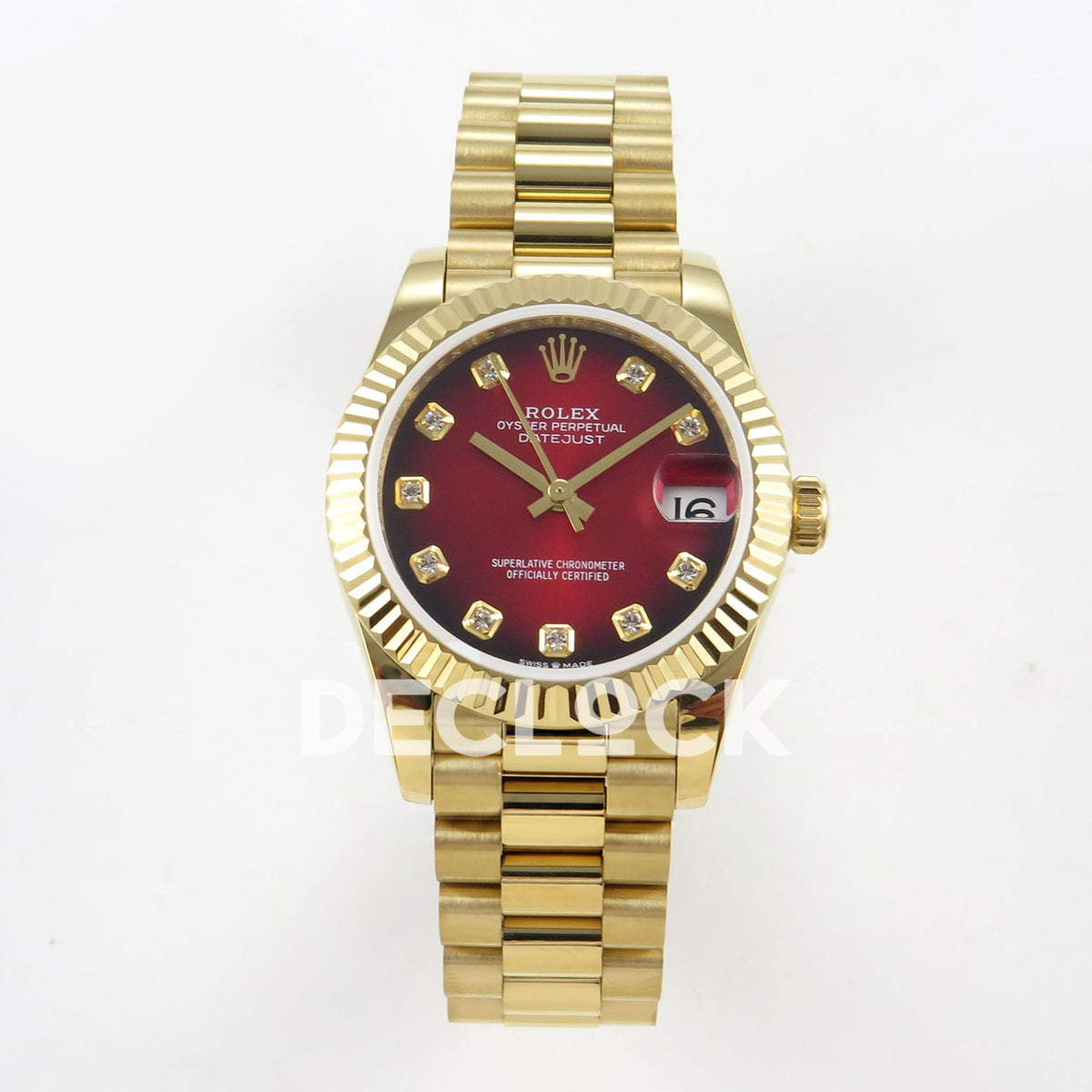 Rolex Datejust 31mm Red Ombre Dial Yellow Gold Tone President GMF A2824 - front view