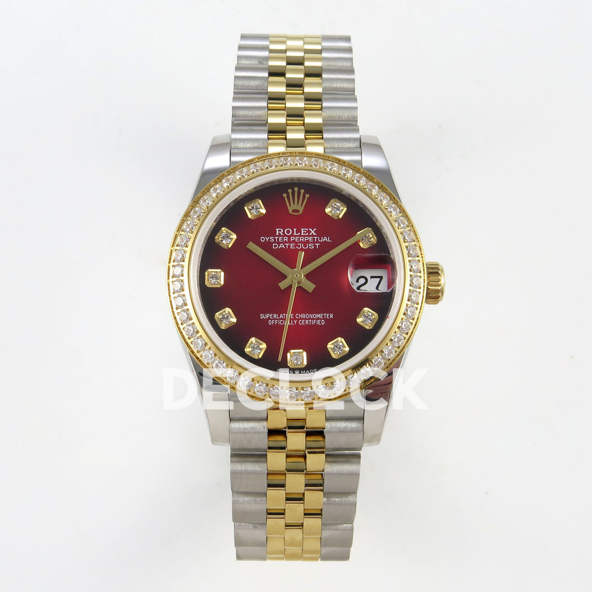 Rolex Datejust 31mm Red Ombre Dial Yellow Gold / Steel Jubilee Gem Bezel GMF A2824 - front view