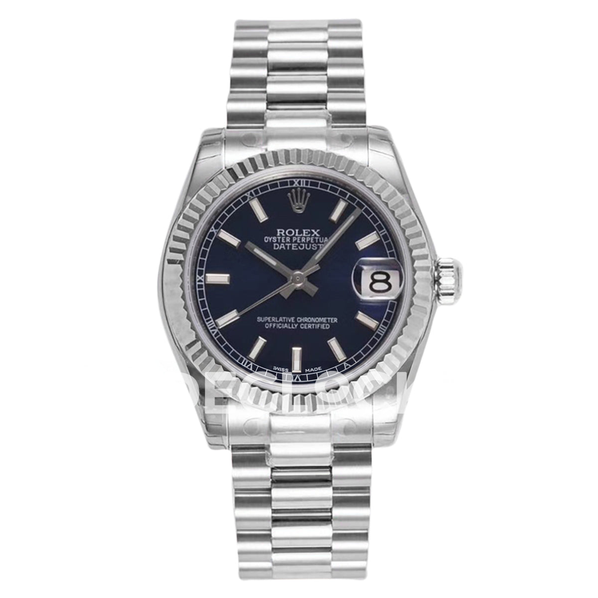 Rolex Datejust 31mm Blue Baton Dial Steel President A2824 - front view