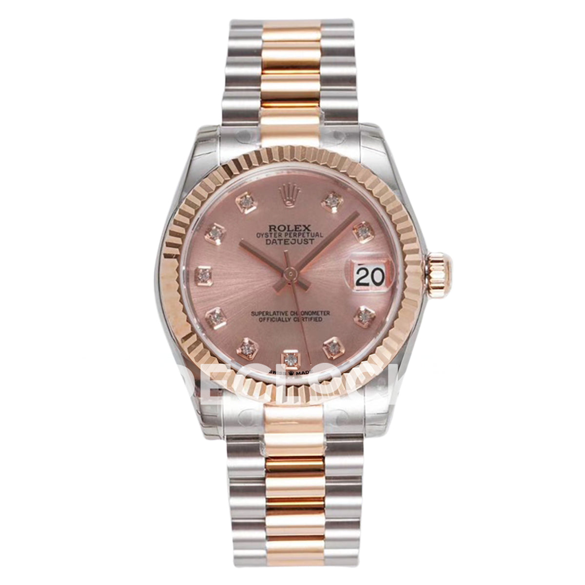 Rolex Datejust 31mm Rose Gem-Set Dial Rose Gold / Steel President A2824 - front view
