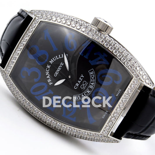 Franck Muller Crazy Hours Black Badge Steel Gems Blue Numerals TWF A23J replica - three quarter