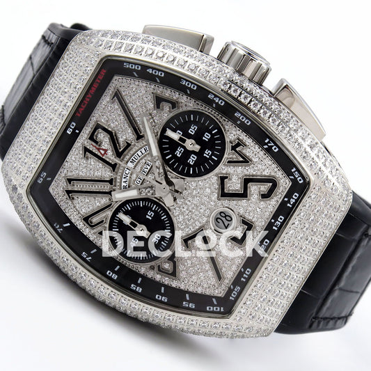 Franck Muller Vanguard Chrono Steel Pave Black Subdials ABF A7750 replica - three quarter