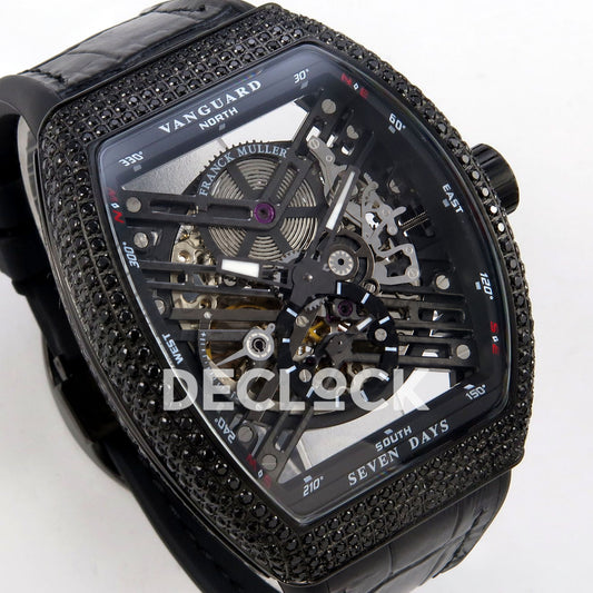 Franck Muller Vanguard Skeleton V45 DLC Black Gems ABF replica - three quarter right