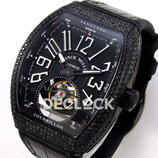 Franck Muller Vanguard V45 Tourbillon Style DLC Black Gems ABF replica - dial angle