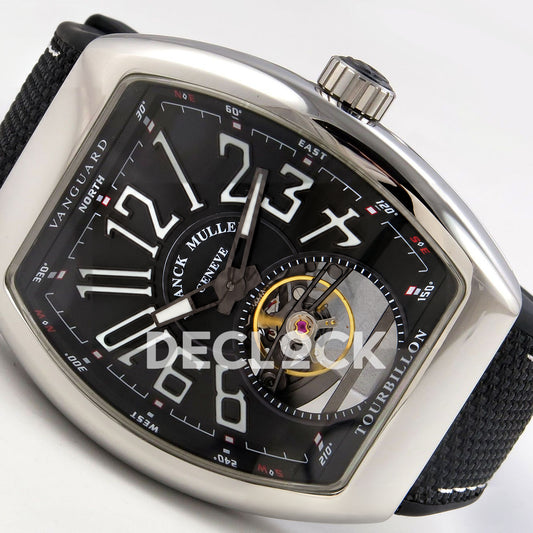 Franck Muller Vanguard V45 Tourbillon Style Steel Black Nylon ABF replica - left three quarter