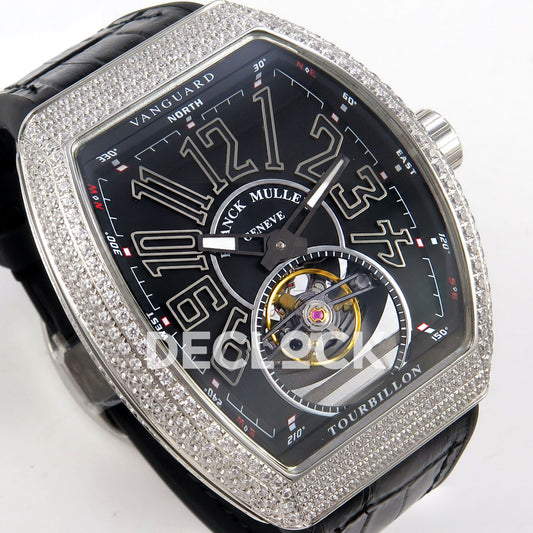 Franck Muller Vanguard V45 Tourbillon Style Steel Gems ABF replica - three quarter right