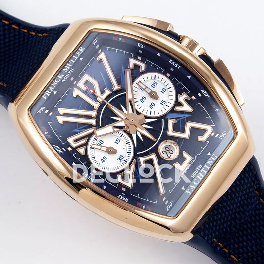 Franck Muller Vanguard Yachting Chrono Rose Gold Blue Nylon ABF A7750 replica - dial angle right