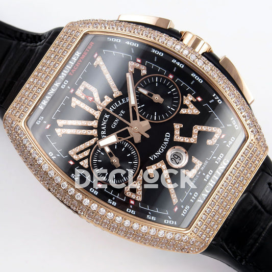 Franck Muller Vanguard Yachting Chrono Rose Gold Gems Black ABF A7750 replica - dial angle right