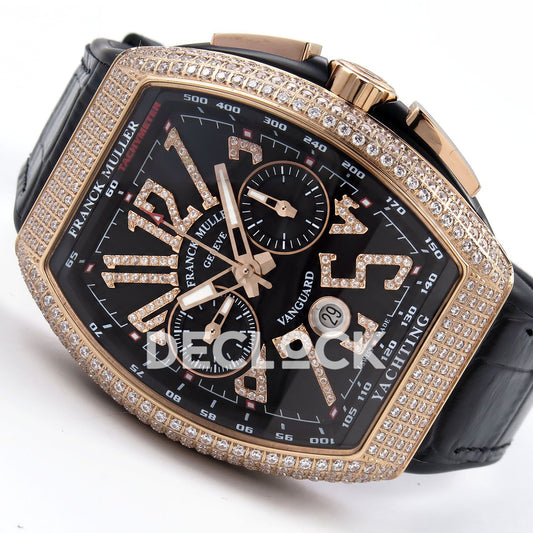 Franck Muller Vanguard Yachting Chrono Rose Gold Gems Black ABF A7750 replica - three quarter