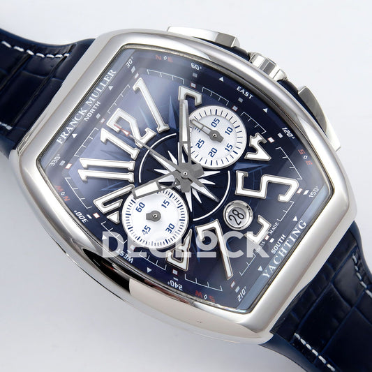 Franck Muller Vanguard Yachting Chrono Steel Blue Leather ABF A7750 replica - dial angle right