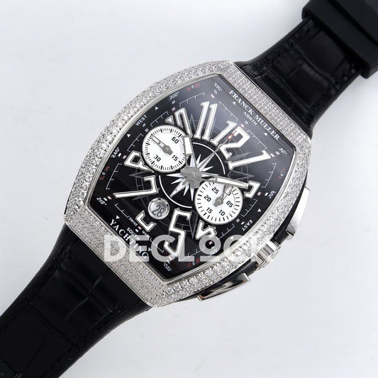 Franck Muller Vanguard Yachting Chrono Steel Gems Black ABF A7750 replica - dial angle left