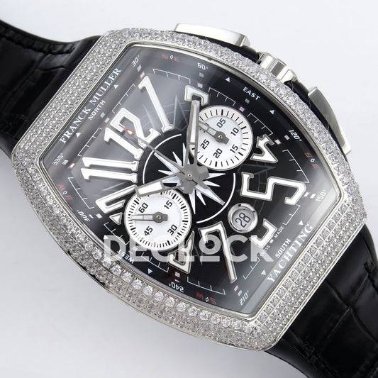 Franck Muller Vanguard Yachting Chrono Steel Gems Black ABF A7750 replica - dial angle right