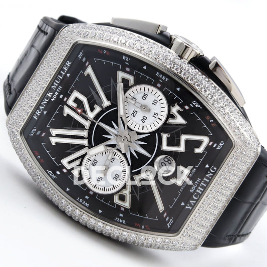 Franck Muller Vanguard Yachting Chrono Steel Gems Black ABF A7750 replica - three quarter