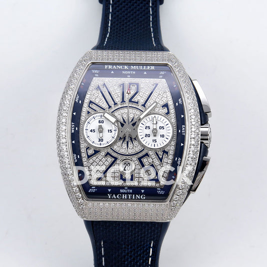 Franck Muller Vanguard Yachting Chrono Steel Pave Blue Nylon ABF A7750 replica - front