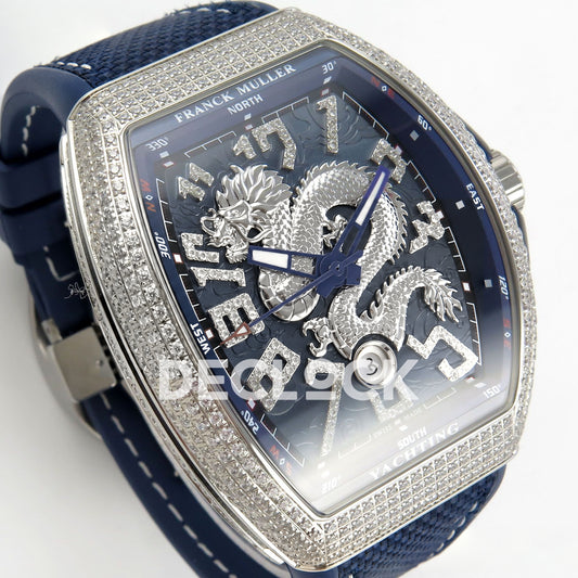 Franck Muller Vanguard Yachting Dragon King Blue Purple Gems ABF A2824 replica - dial angle left