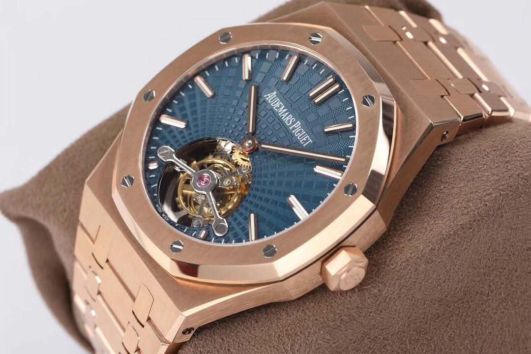 Replica Audemars Pigeut oyal Oak 2018 SIHH RG Tourbillon Dark Blue Sunburst Tapisserie Dial | Declock.