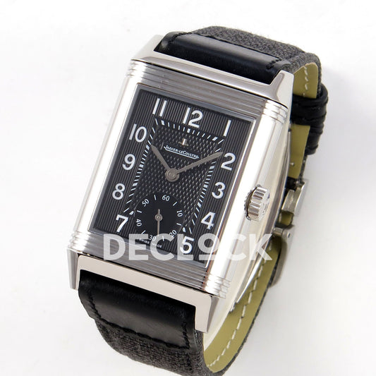 Jaeger-LeCoultre Reverso Duoface JJF black Arabic steel replica - angled front view
