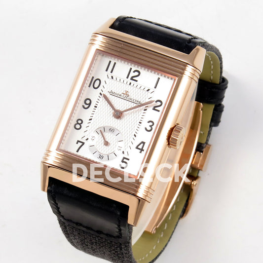 Jaeger-LeCoultre Reverso JJF white Arabic rose-gold hands replica - angled front view
