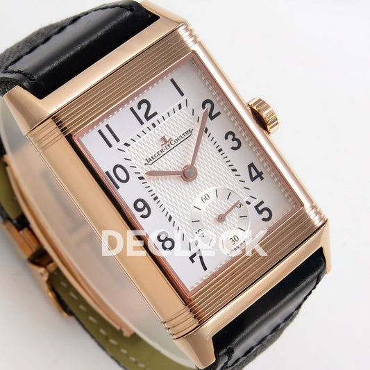 Jaeger-LeCoultre Reverso JJF white Arabic rose-gold hands replica - angled dial view
