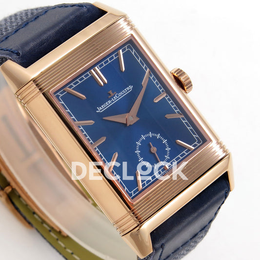 Jaeger-LeCoultre Reverso Tribute JJF blue rose-gold replica - angled dial view