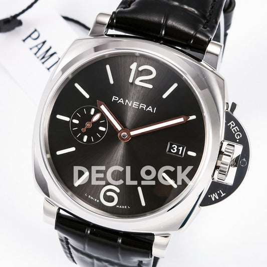 Panerai Luminor Due PAM01250 Anthracite Dial Black Leather VSF P900 replica - full watch angle
