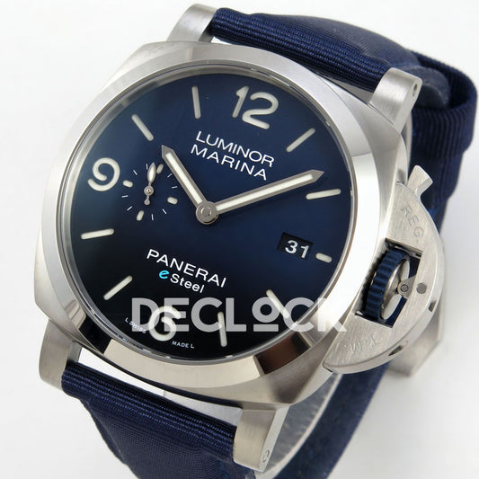 Panerai Luminor Marina Blu Profondo PAM01157 Blue Nylon VSF P9010 Updated replica - full watch angle