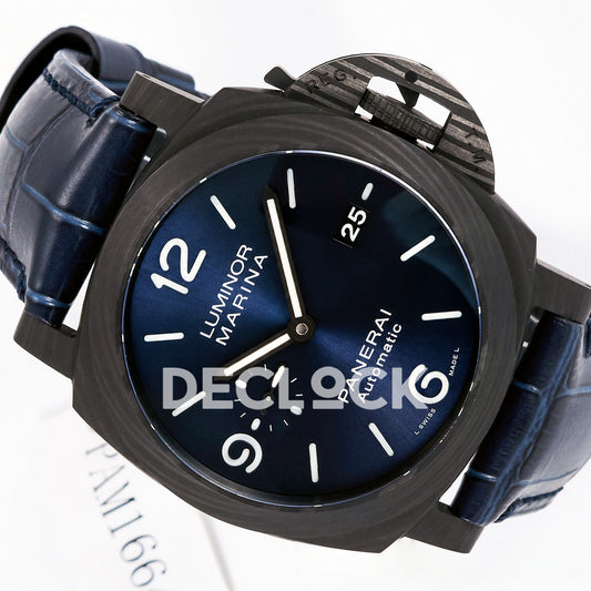 Panerai Luminor Marina PAM01664 Carbotech Blue Dial Leather VSF P.9010 replica - three quarter right