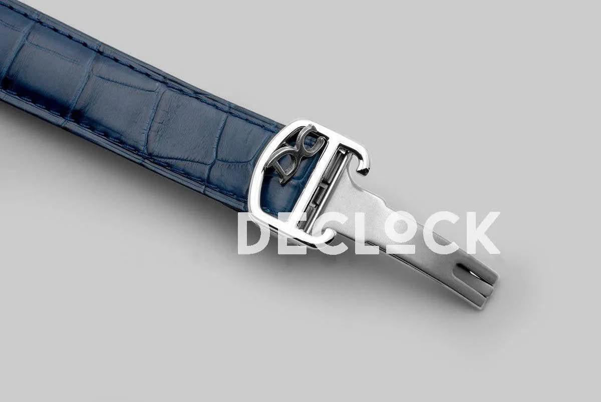 Replica Cartier Ballon Bleu De Cartier 42mm Blue Dial in Steel on Blue Leather Strap | Declock.