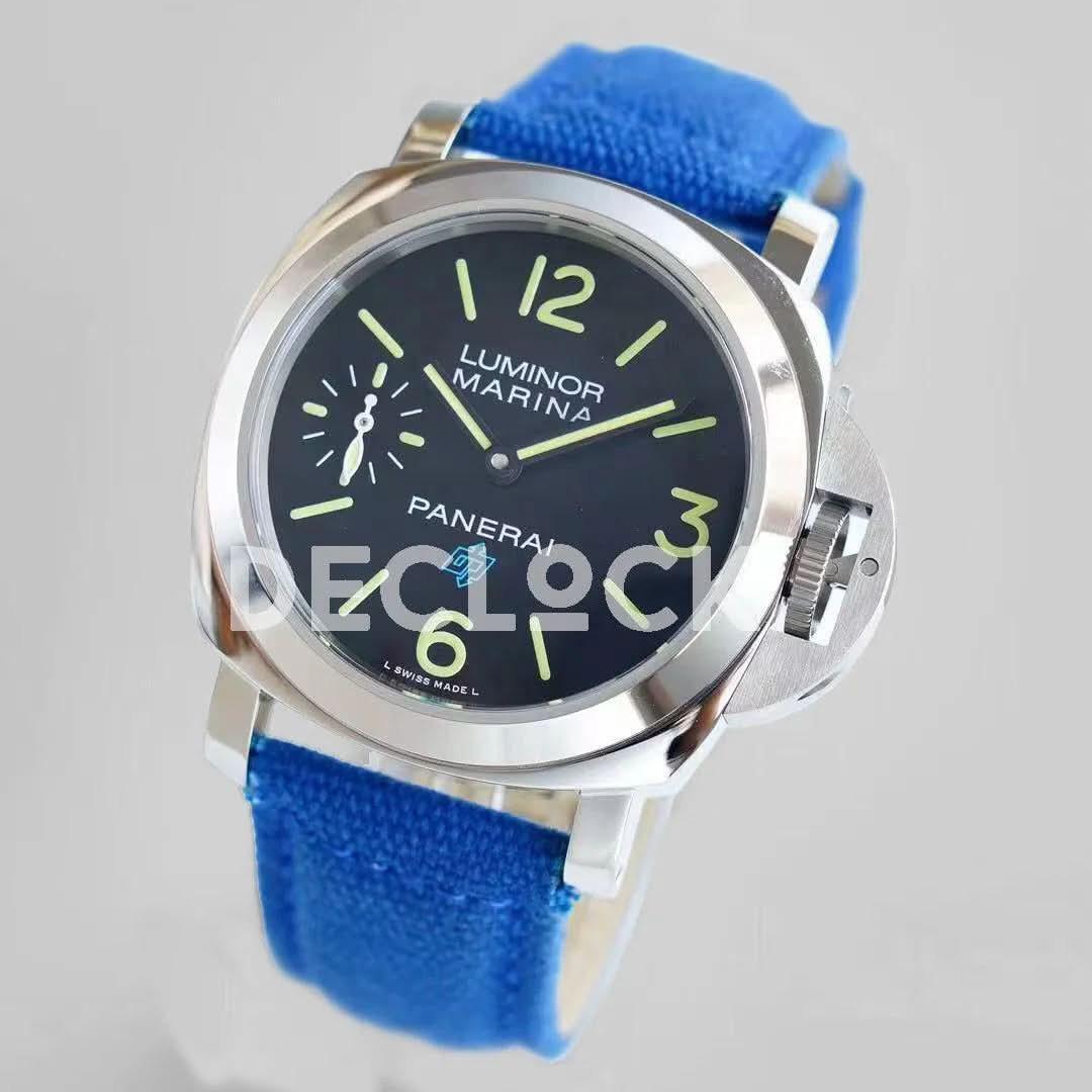 Replica Panerai PAM634 Luminor Black Dial on Blue Strap | Declock.