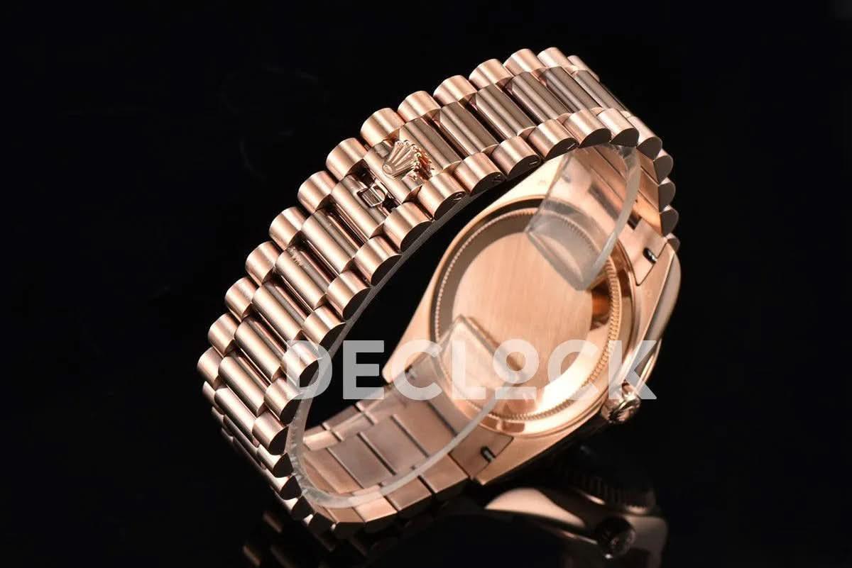 Replica Rolex Day-Date 36 128235 Eisenkiesel (Quartz Stone) Diamond Roman Dial in Everose Gold | Declock.