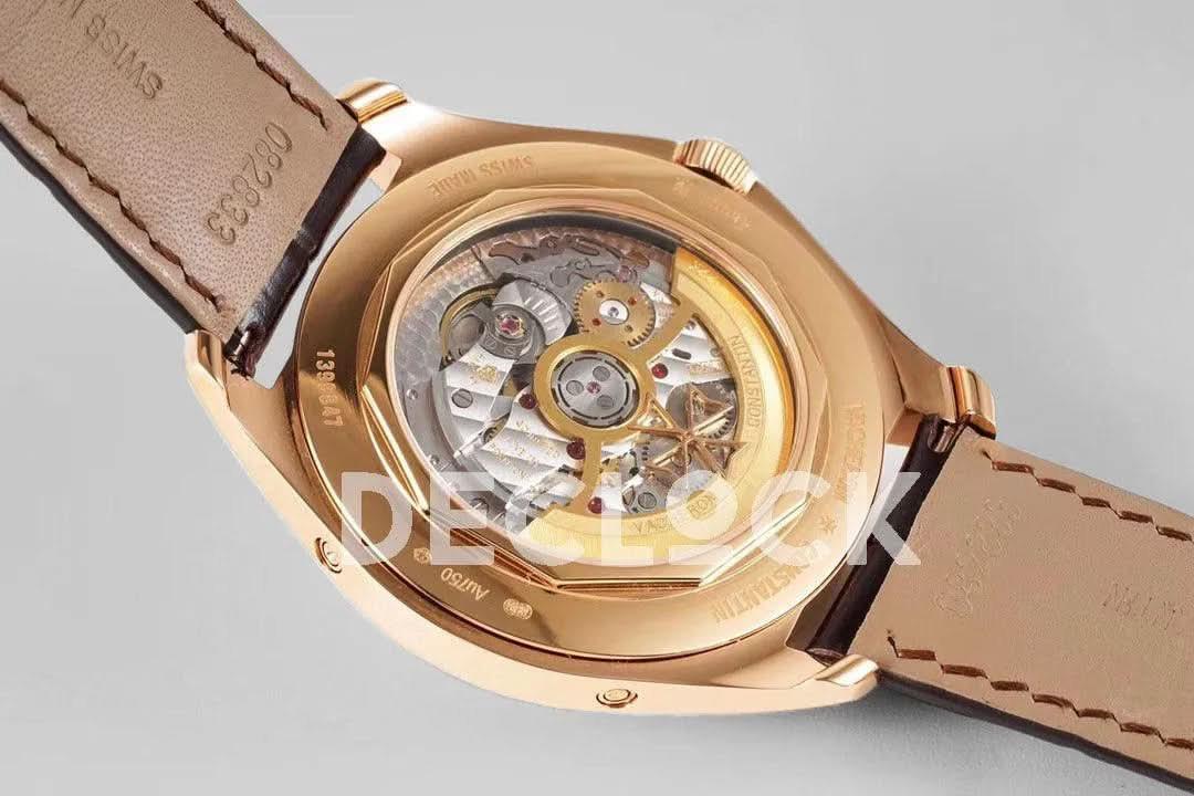 Replica Vacheron Constantin Fiftysix Complete Calendar on Rose Gold White Dial on Brown Leather Strap | Declock.