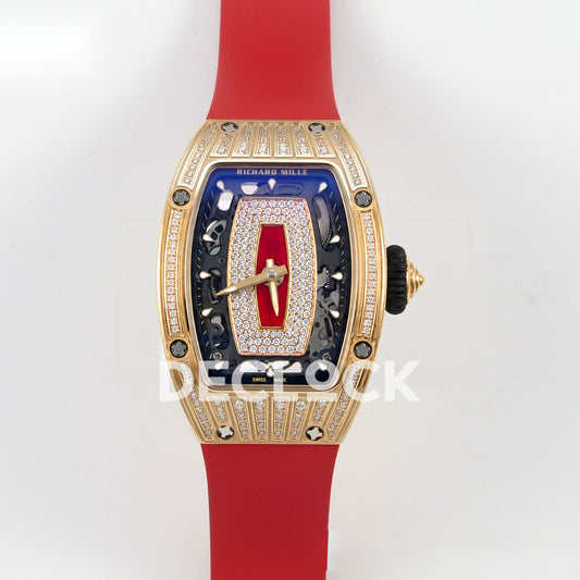 Richard Mille RM07-01 Grooved Gem Bezel Gold Tone Red Dial Red Rubber ZF CRMA2 replica - front