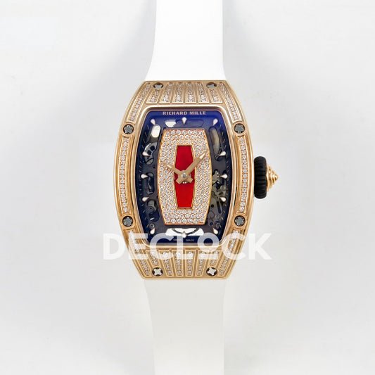 Richard Mille RM07-01 Grooved Gem Bezel Gold Tone Red Dial White Rubber ZF CRMA2 replica - front