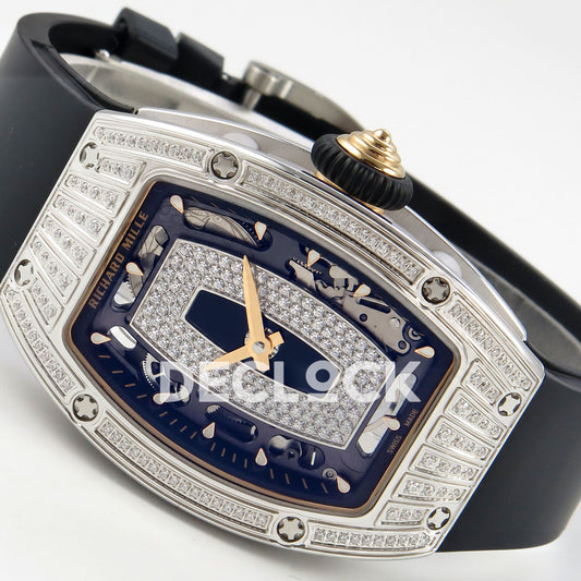 Richard Mille RM07-01 Grooved Gem Bezel Steel Black Dial Black Rubber ZF CRMA2 replica - horizontal crown up