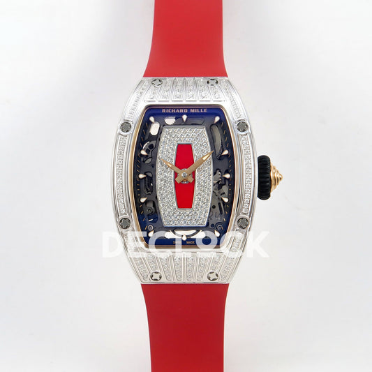 Richard Mille RM07-01 Grooved Gem Bezel Steel Red Dial Red Rubber ZF CRMA2 replica - front