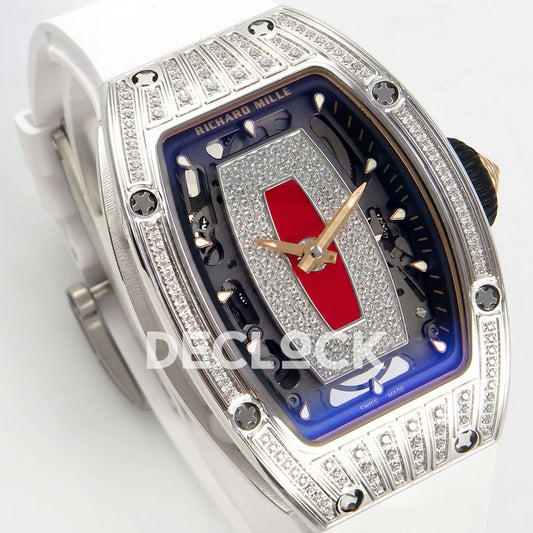 Richard Mille RM07-01 Grooved Gem Bezel Steel Red Dial White Rubber ZF CRMA2 replica - three quarter