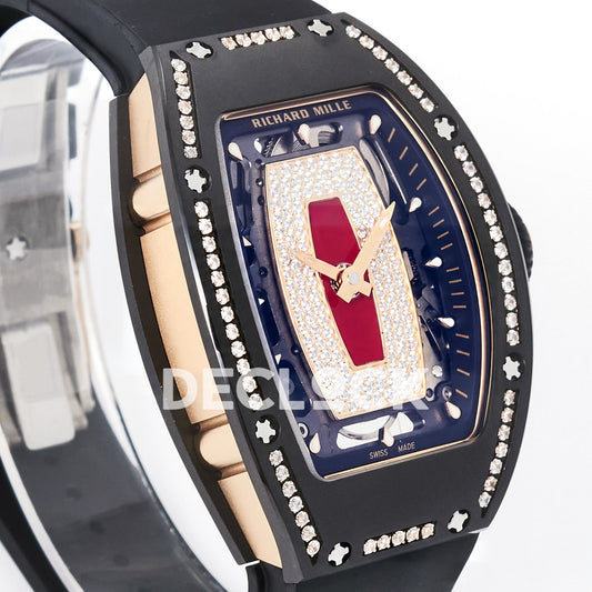 Richard Mille RM07-01 Black Ceramic Gem-Set Red Dial EF CRMA2 replica - front crown side angle