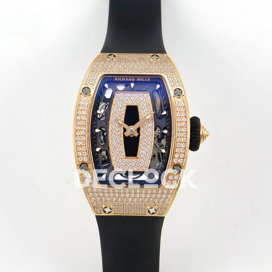 Richard Mille RM07-01 Full Pave Rose Gold Tone Black Dial Black Rubber ZF CRMA2 replica - front
