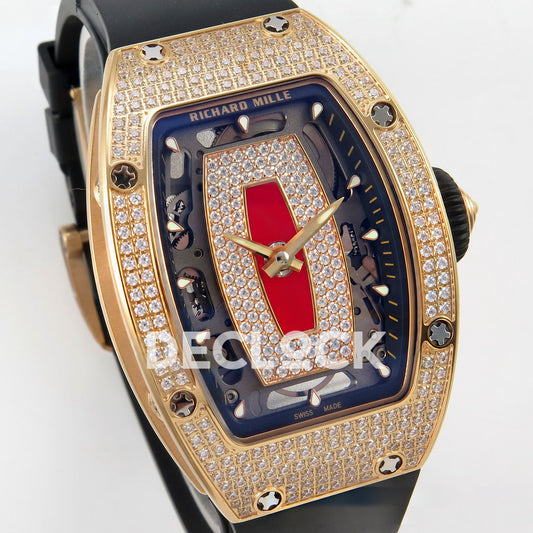 Richard Mille RM07-01 Full Pave Rose Gold Tone Red Dial Black Rubber ZF CRMA2 replica - three quarter