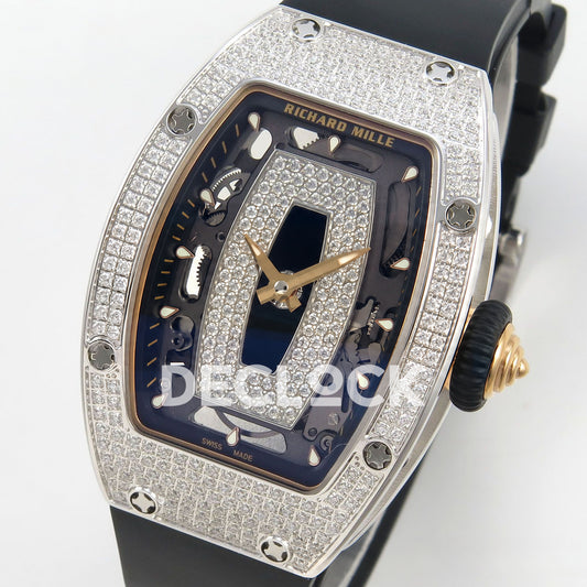 Richard Mille RM07-01 Full Pave Steel Black Dial Black Rubber ZF CRMA2 replica - front opposite angle