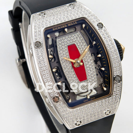 Richard Mille RM07-01 Full Pave Steel Red Dial Black Rubber ZF CRMA2 replica - three quarter
