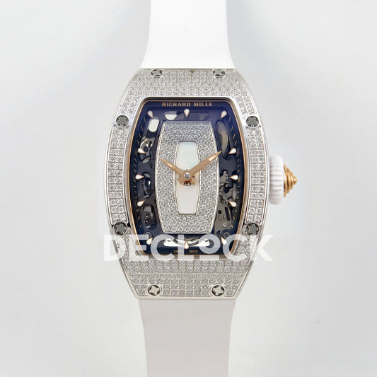 Richard Mille RM07-01 Full Pave Steel White MOP Dial White Rubber ZF CRMA2 replica - front