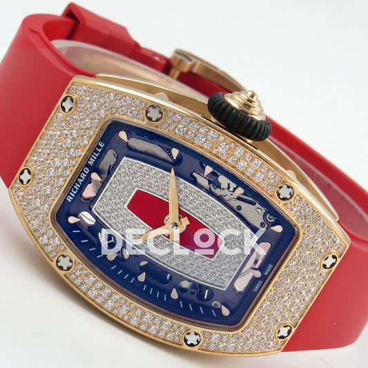 Richard Mille RM07-01 Snow Set Rose Gold Tone Red Dial Red Rubber ZF CRMA2 replica - horizontal crown up