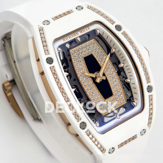 Richard Mille RM07-01 White Ceramic Gem-Set Black Dial ZF CRMA2 replica - front three quarter