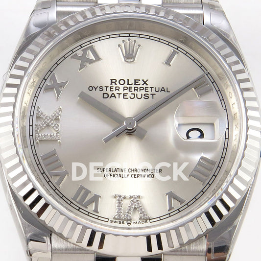 Rolex Datejust 126234 VSF Silver Diamonds Roman Jubilee VS3235 V2 replica - dial closeup