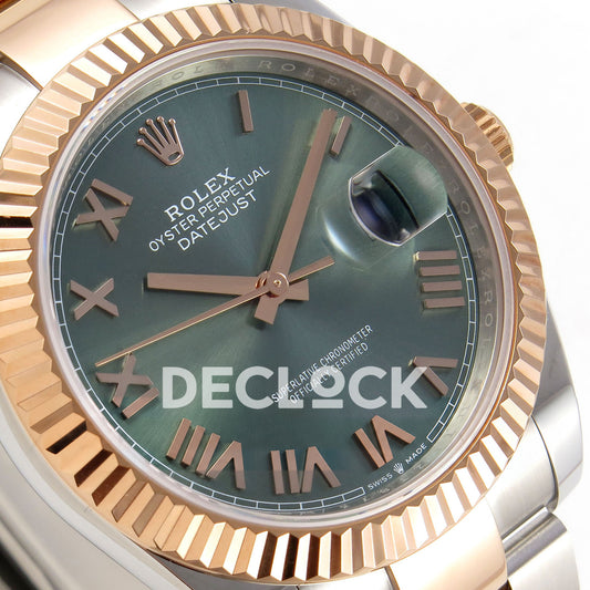 Rolex Datejust 41 126331-0021 Mint Green Roman Oyster QF JH3235 Free Sprung replica - dial angle left
